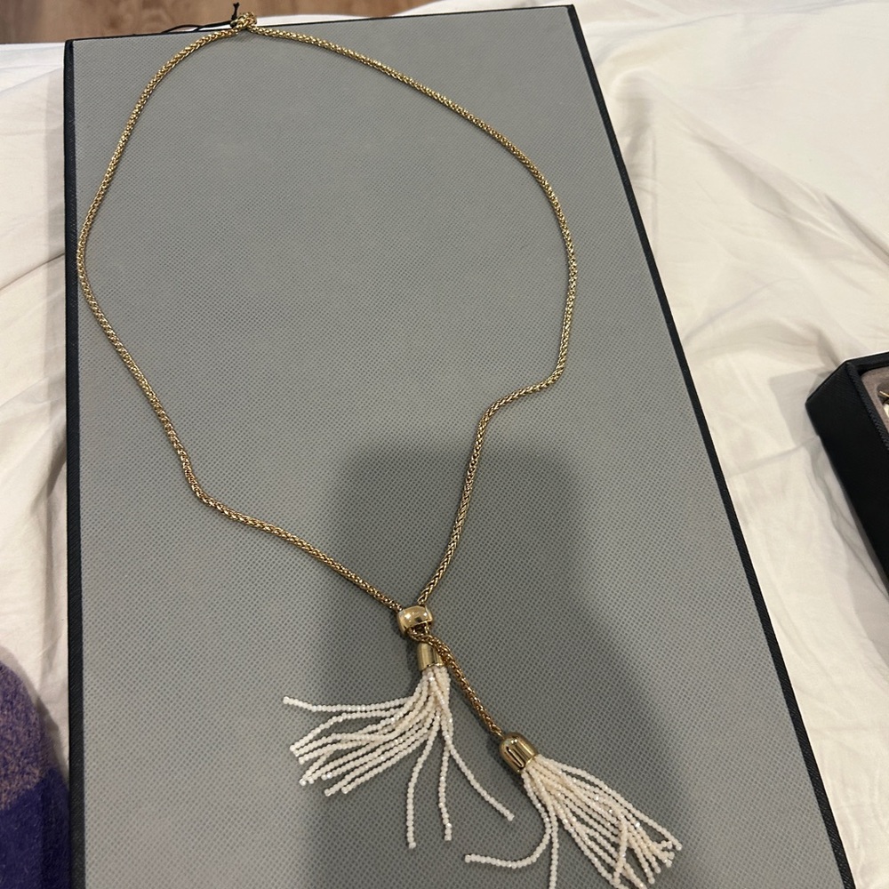 Ann Taylor Gold and White Necklace Minimalist Design